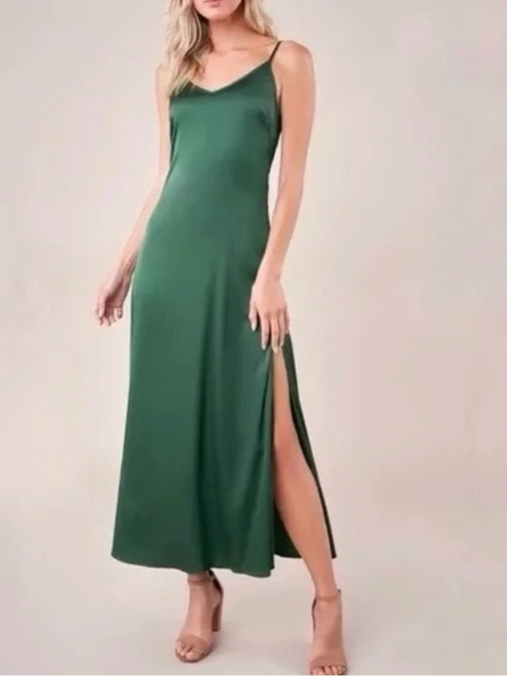 Sugarlips Emerald Green Maxi Slip Dress with Side Slit